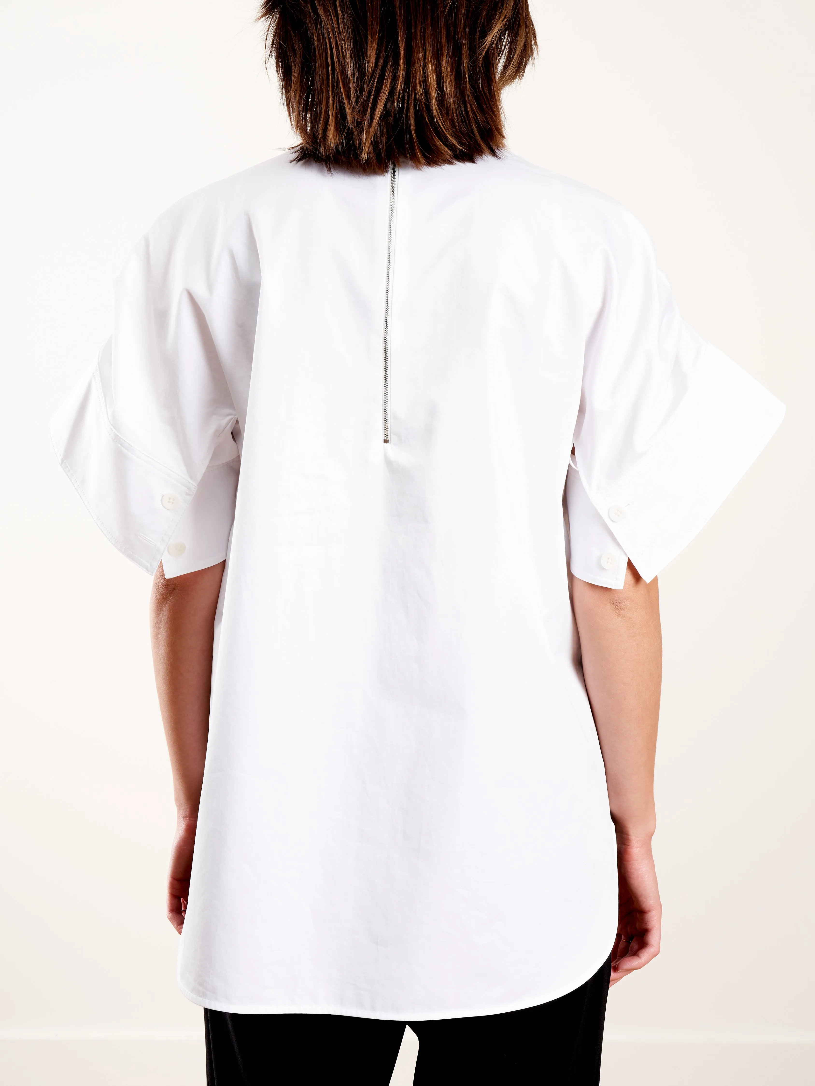 eco poplin shirred sleeve top - white