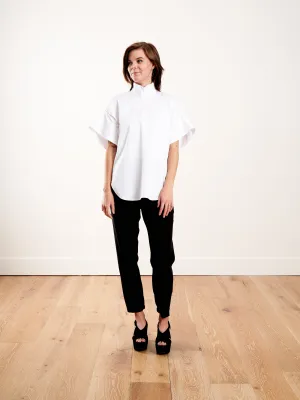 eco poplin shirred sleeve top - white