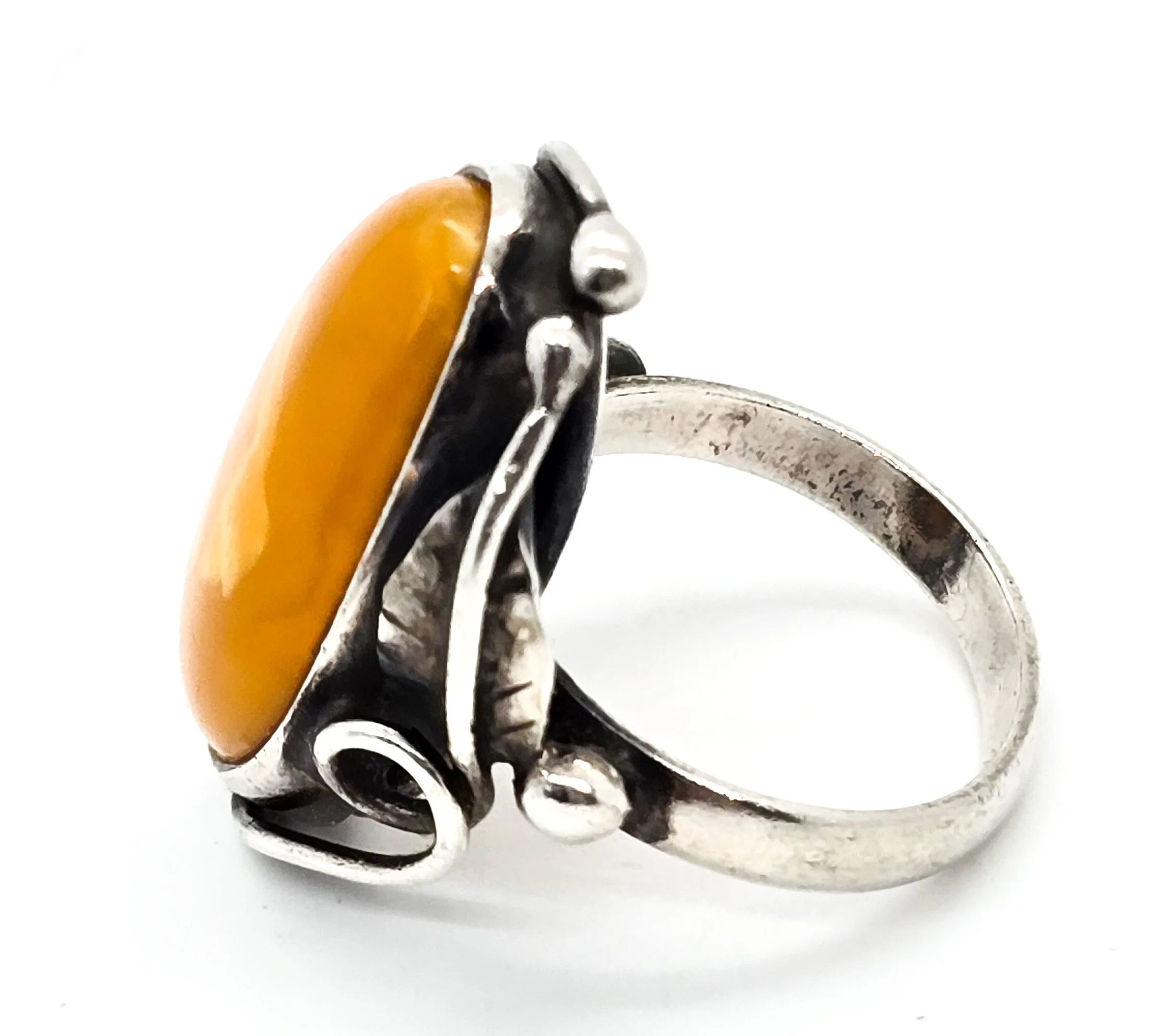 Egg Yolk Amber vintage artisan sterling silver statement ring size 7.5