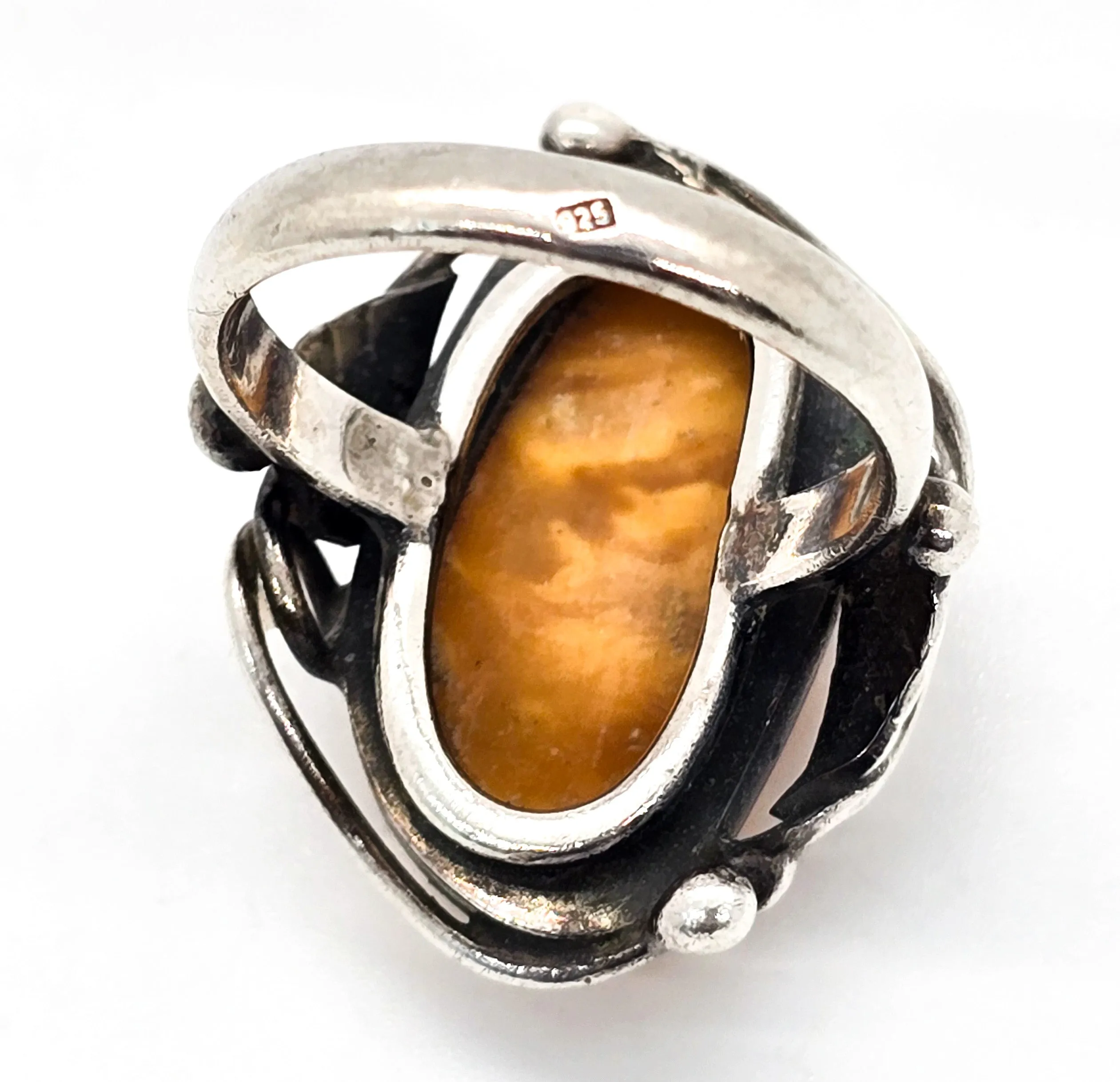 Egg Yolk Amber vintage artisan sterling silver statement ring size 7.5