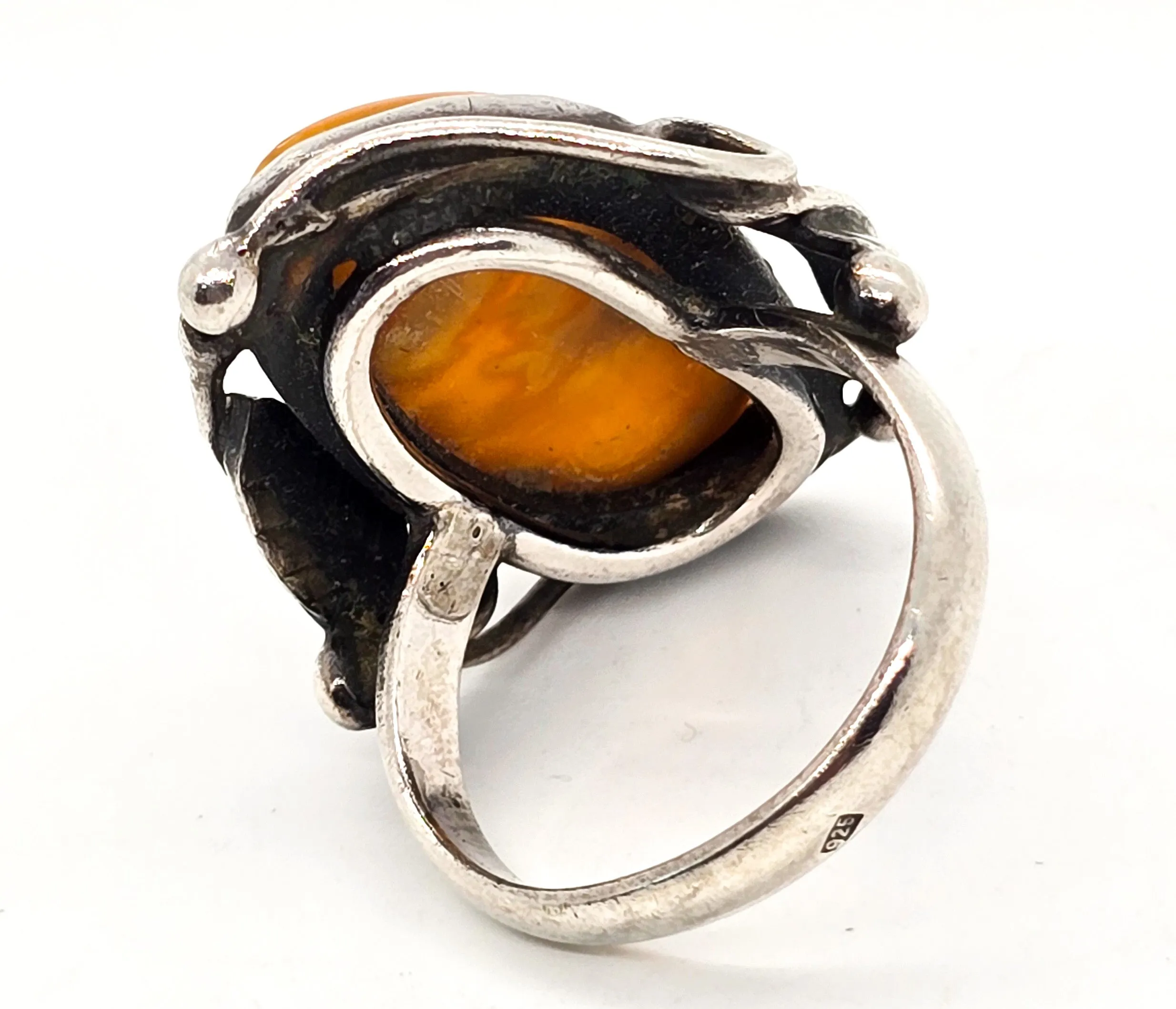 Egg Yolk Amber vintage artisan sterling silver statement ring size 7.5