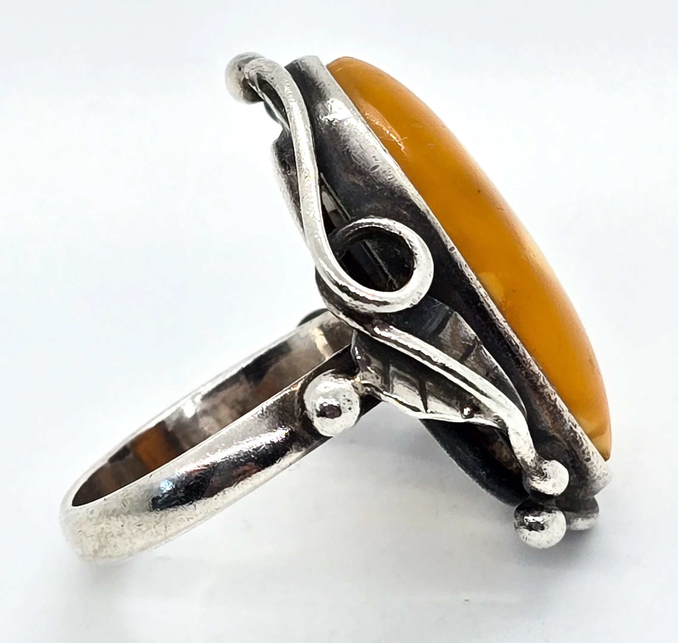 Egg Yolk Amber vintage artisan sterling silver statement ring size 7.5