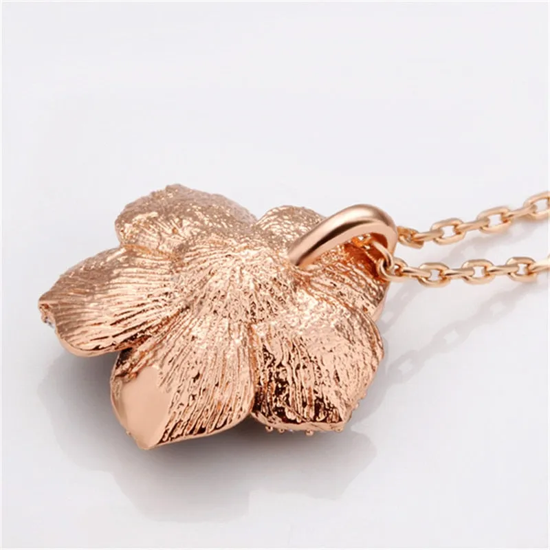 Enamel Flower Jewelry Set Rose Gold Black for Women Wedding Jewelry