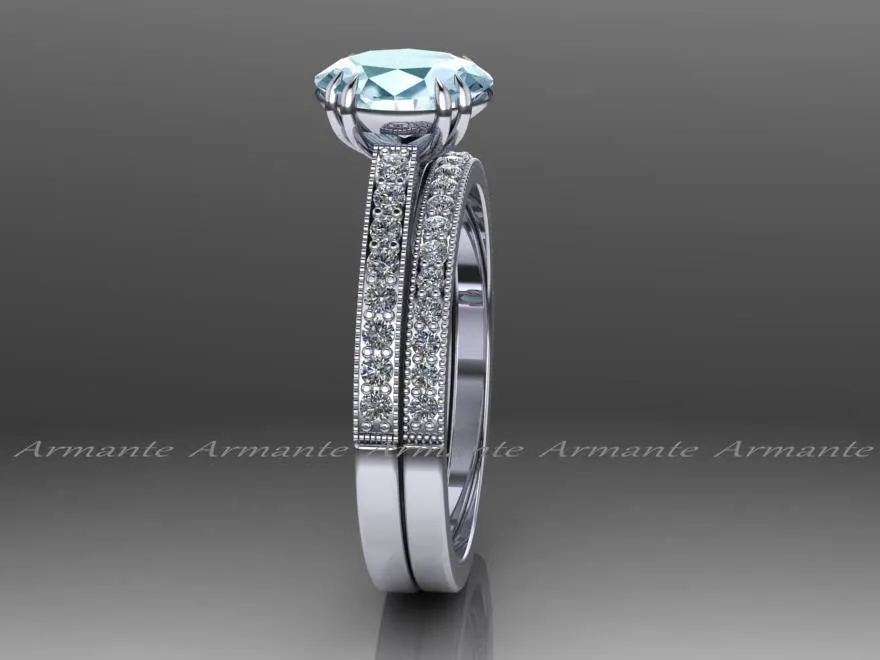 Engagement Ring Set, Aquamarine and Diamond