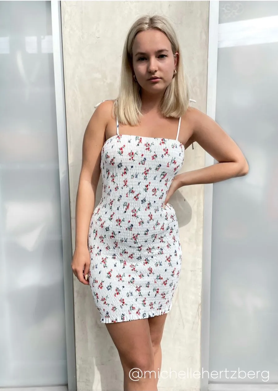 Esther Floral Smocked Mini Dress - Ivory/Floral