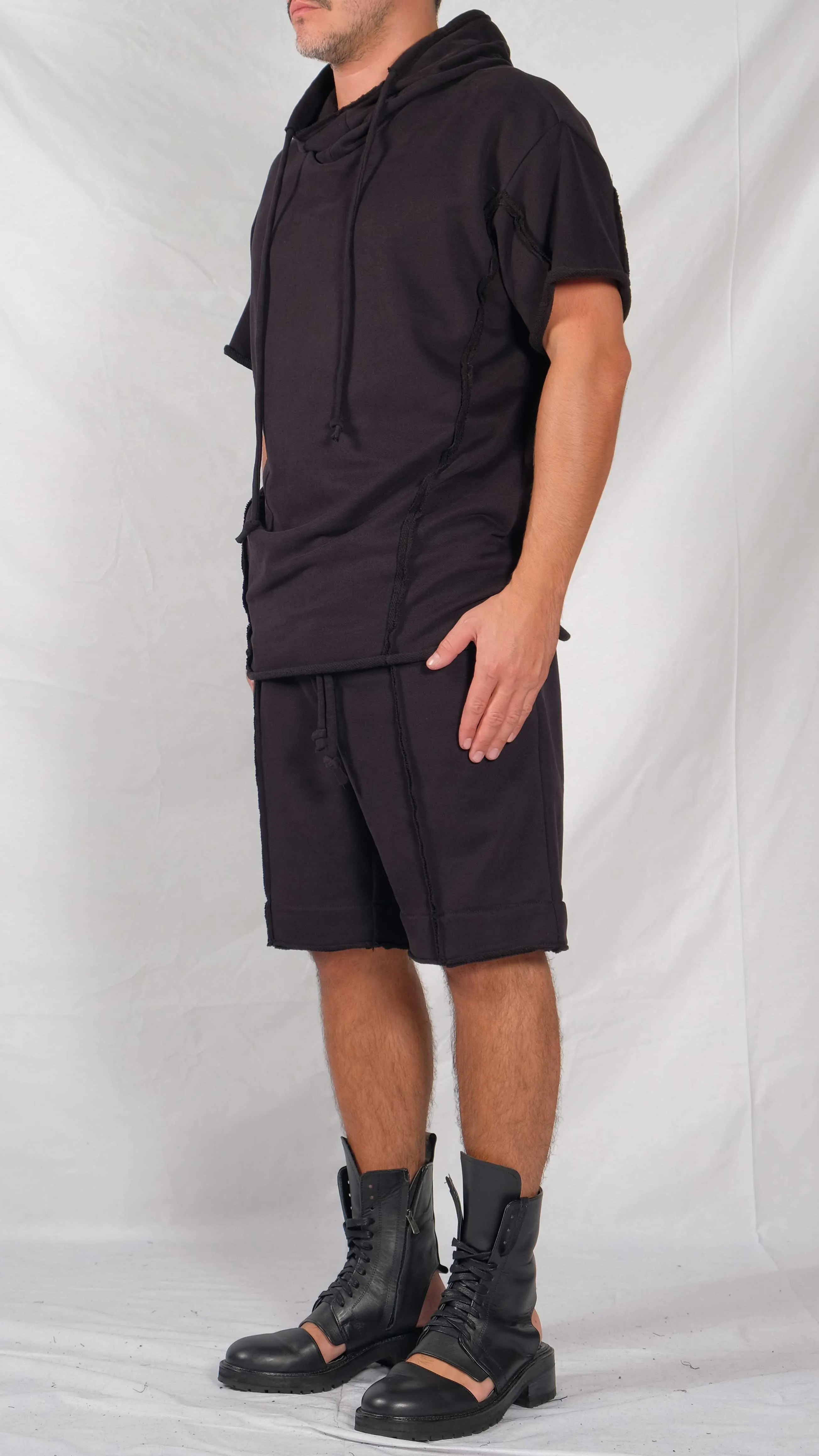Exposed Stitch Top with Hood