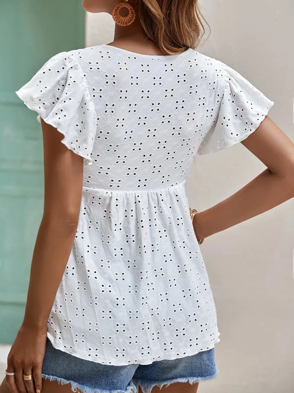 Eyelet Cap Sleeve White Blouse
