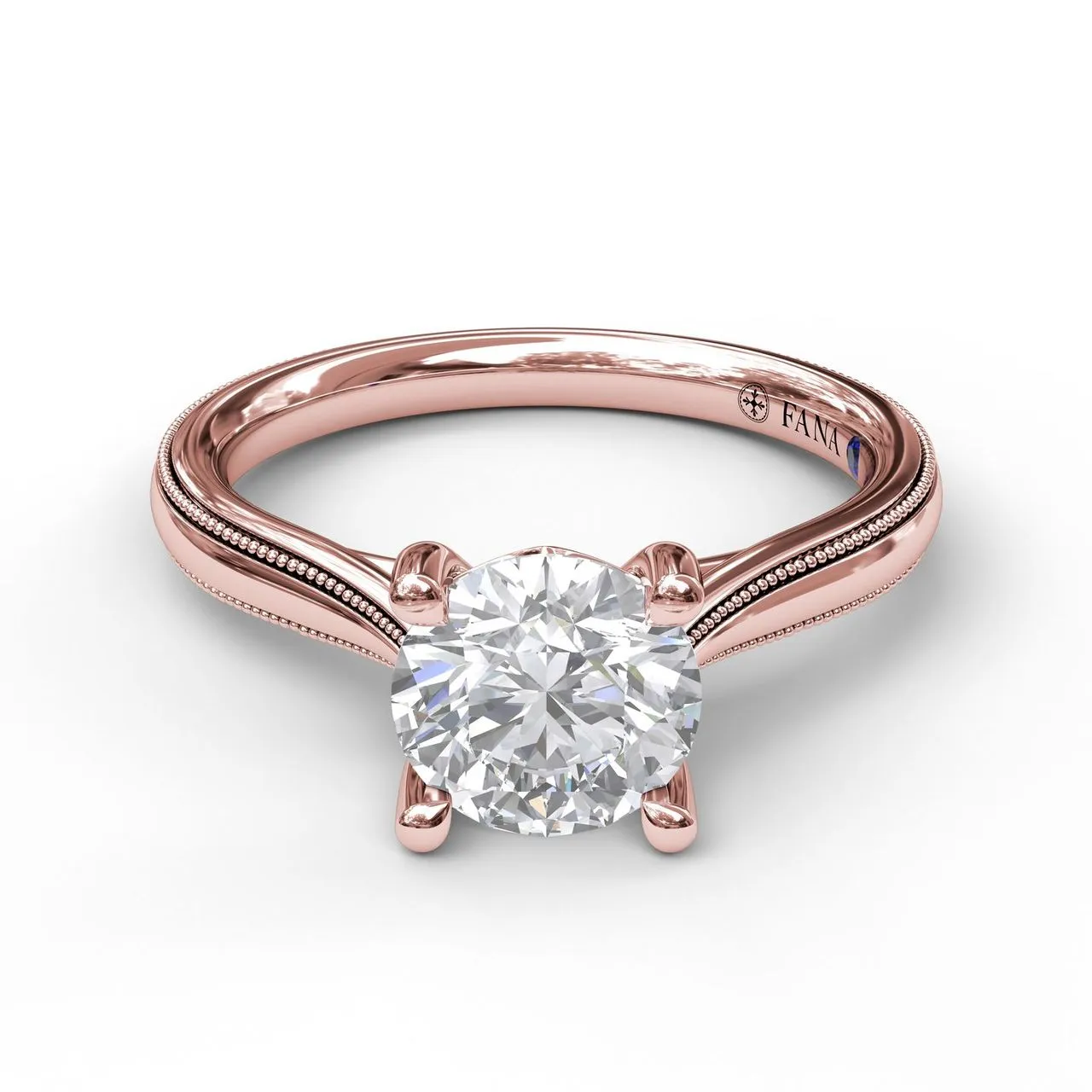 Fana Round Cut Solitaire With Milgrain-Edged Band