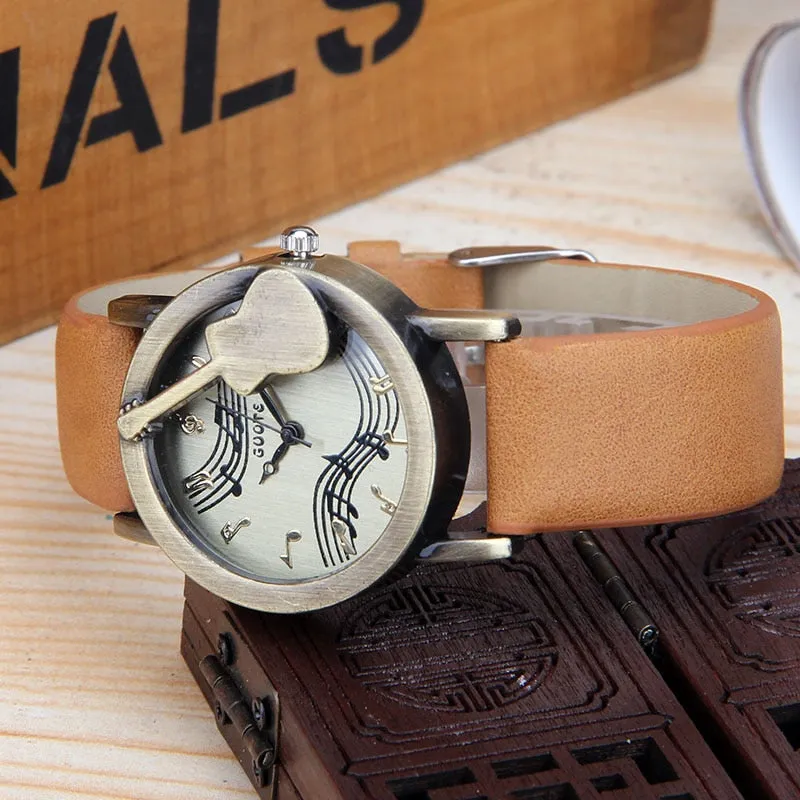Fashion Tuitar Music Casual Watch for Women, Leather Strap