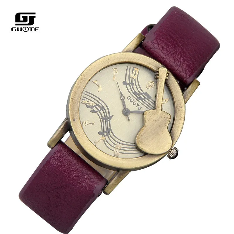 Fashion Tuitar Music Casual Watch for Women, Leather Strap