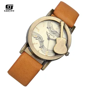 Fashion Tuitar Music Casual Watch for Women, Leather Strap
