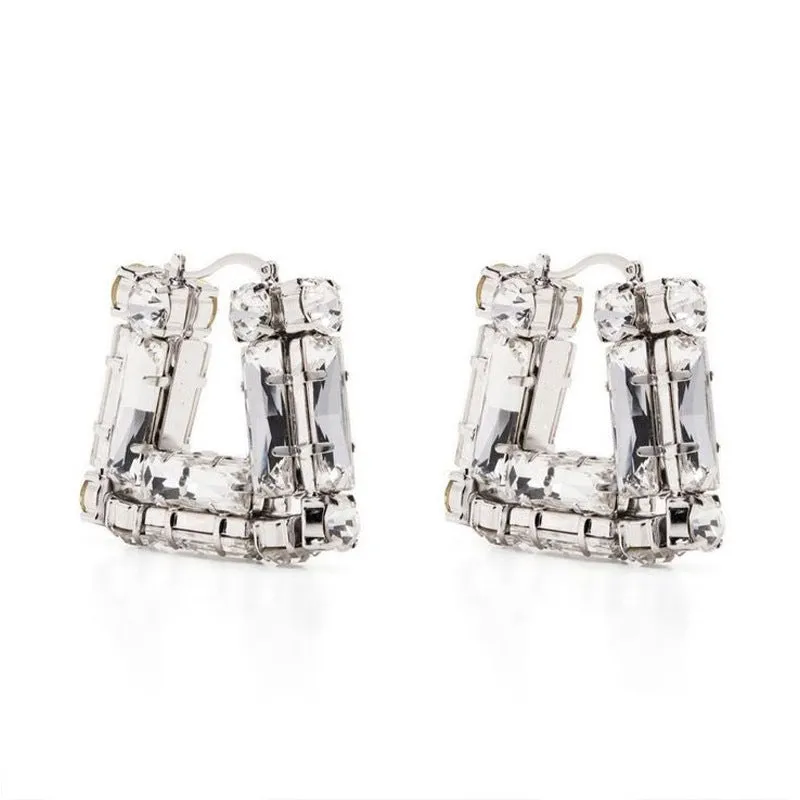 Fashionable Rhinestone Silver-colored Metal Earring Bags Shape