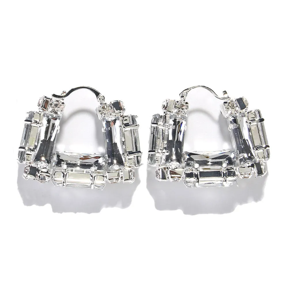 Fashionable Rhinestone Silver-colored Metal Earring Bags Shape