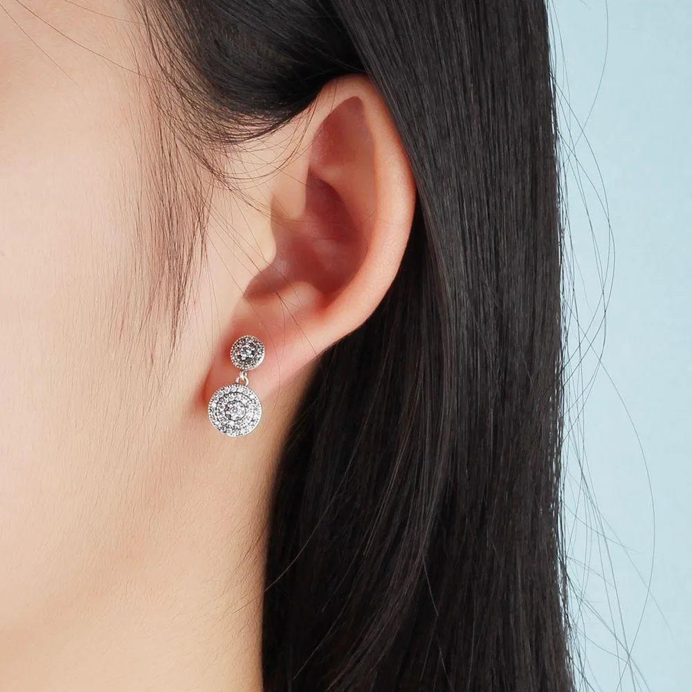 Female Solid 925 Sterling Silver Stud Earrings Double Round Pattern Romantic Style Jewelry Gifts to Girls