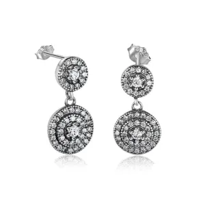 Female Solid 925 Sterling Silver Stud Earrings Double Round Pattern Romantic Style Jewelry Gifts to Girls