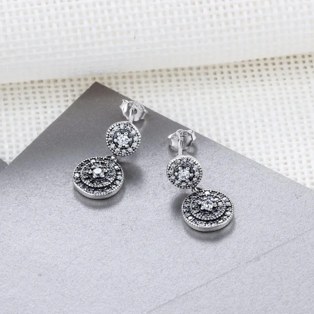 Female Solid 925 Sterling Silver Stud Earrings Double Round Pattern Romantic Style Jewelry Gifts to Girls