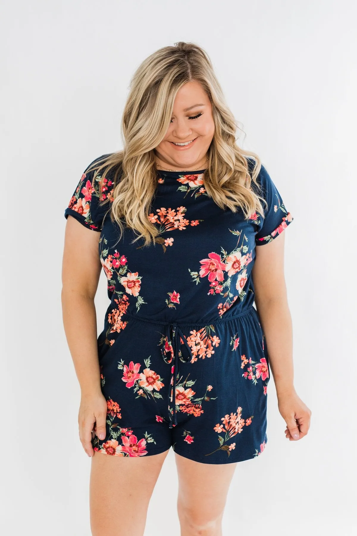 Find My Way Floral Romper- Navy
