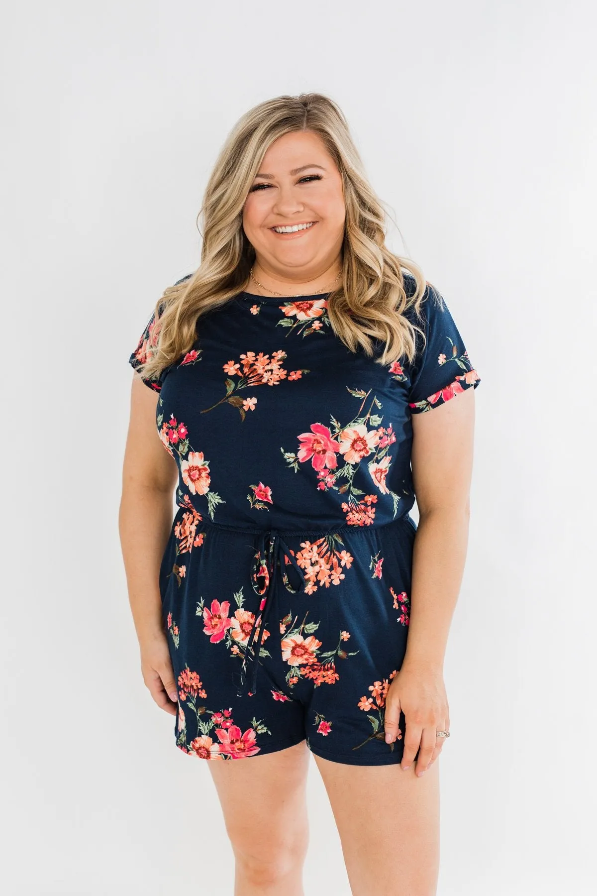 Find My Way Floral Romper- Navy