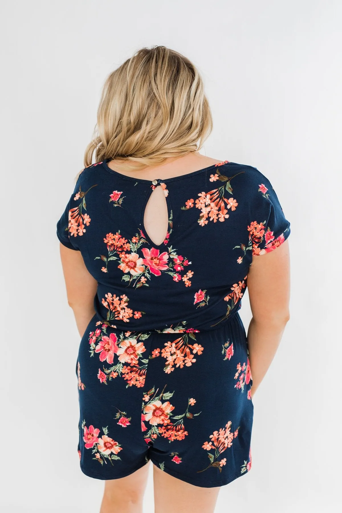 Find My Way Floral Romper- Navy
