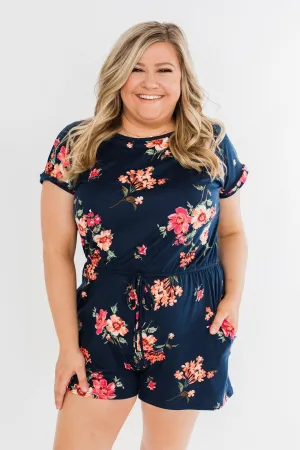 Find My Way Floral Romper- Navy
