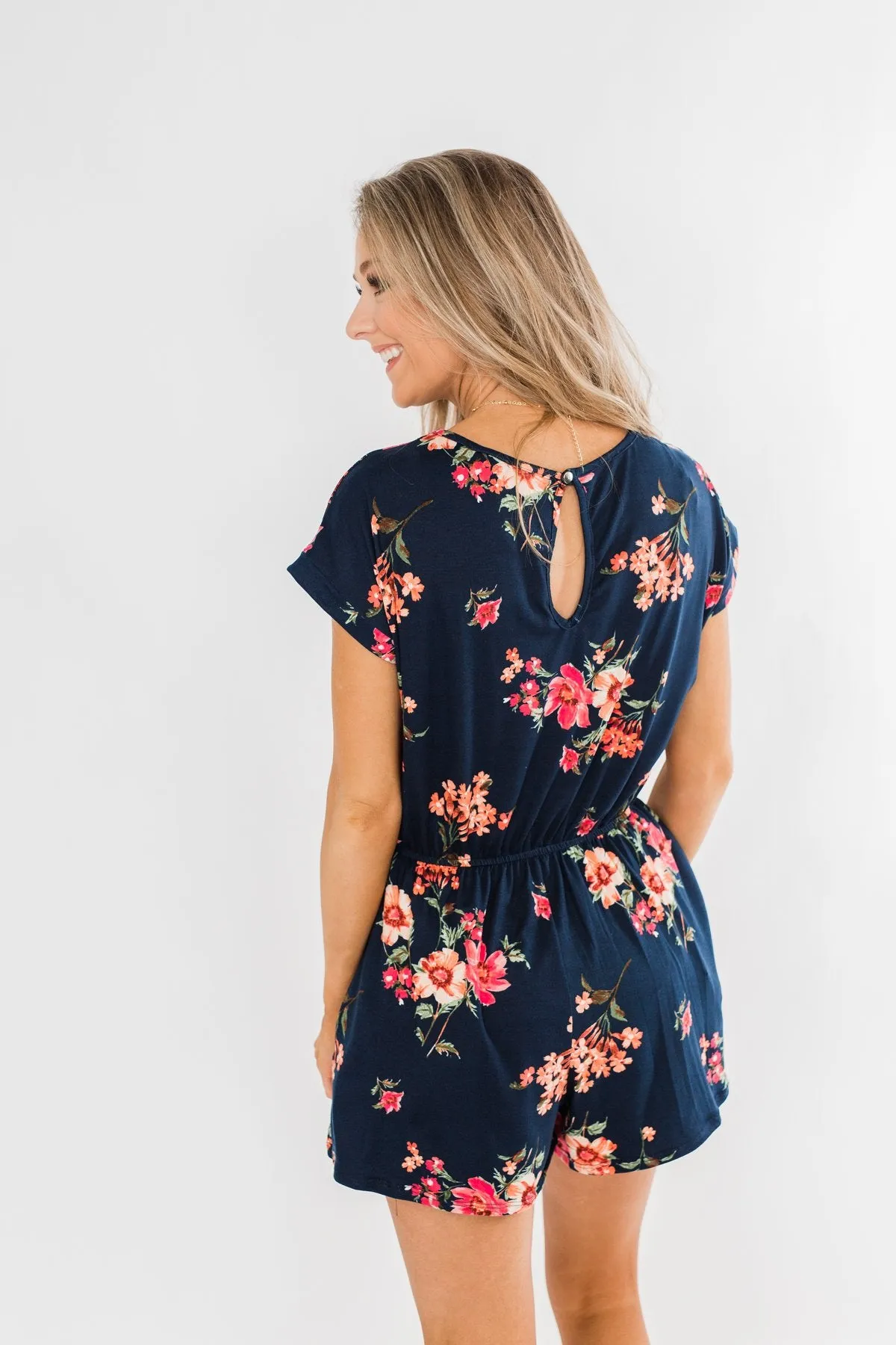 Find My Way Floral Romper- Navy