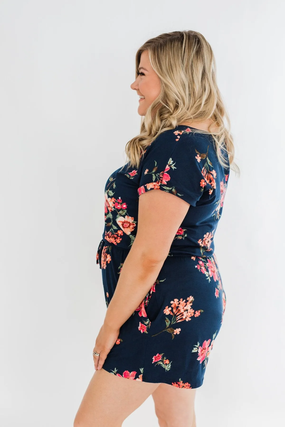 Find My Way Floral Romper- Navy