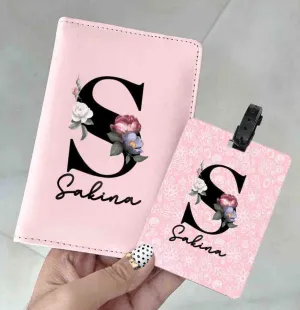 Floral Initial Passport cover and Bag Tag Combo