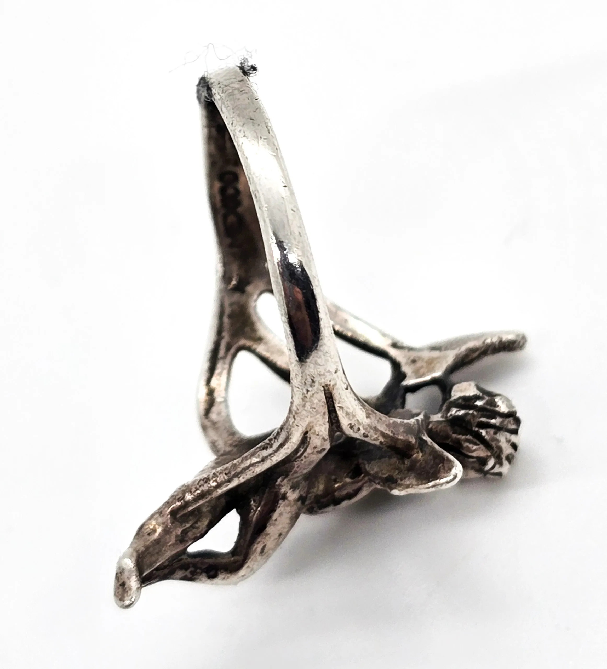 Flying Cupid Angel Playing hard Mexican split shank sterling silver vintage ring size 8.5