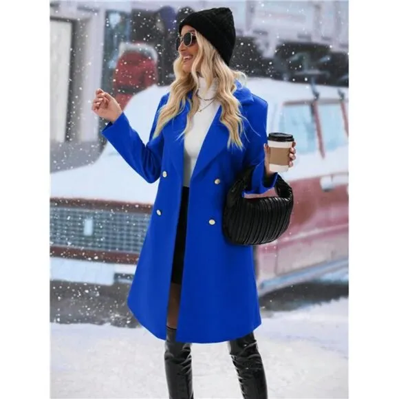 Franclia Double-breasted Woolen Coat With Turn-down Collar