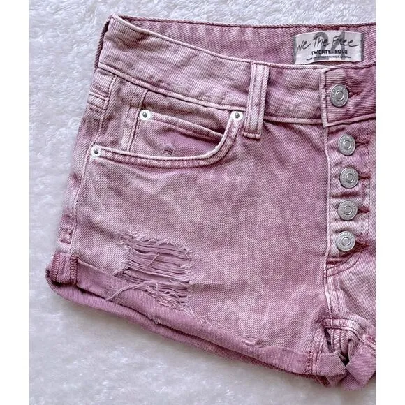 FREE PEOPLE x WE THE FREE Romeo Rolled Cut Off Denim Short in Mauve Swoon, 24