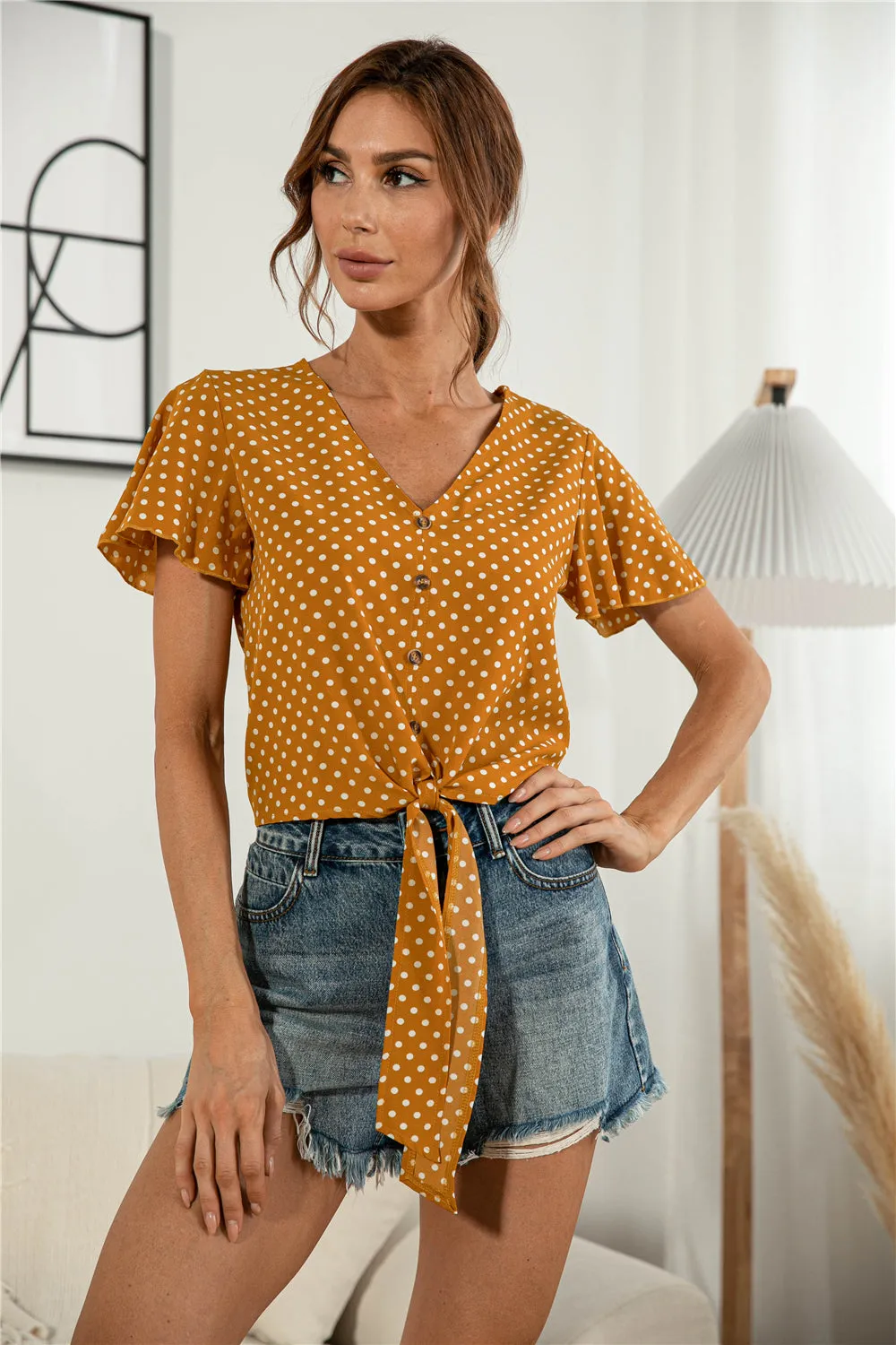 Front Tie Flutter Sleeve Blouse {4 Colors}