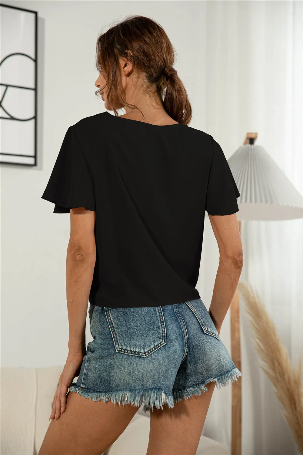 Front Tie Flutter Sleeve Blouse {4 Colors}