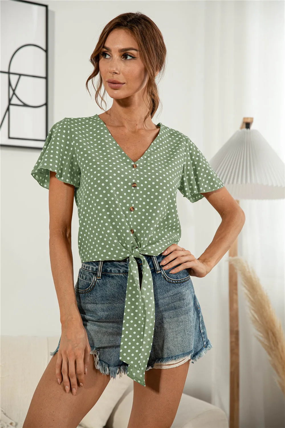 Front Tie Flutter Sleeve Blouse {4 Colors}