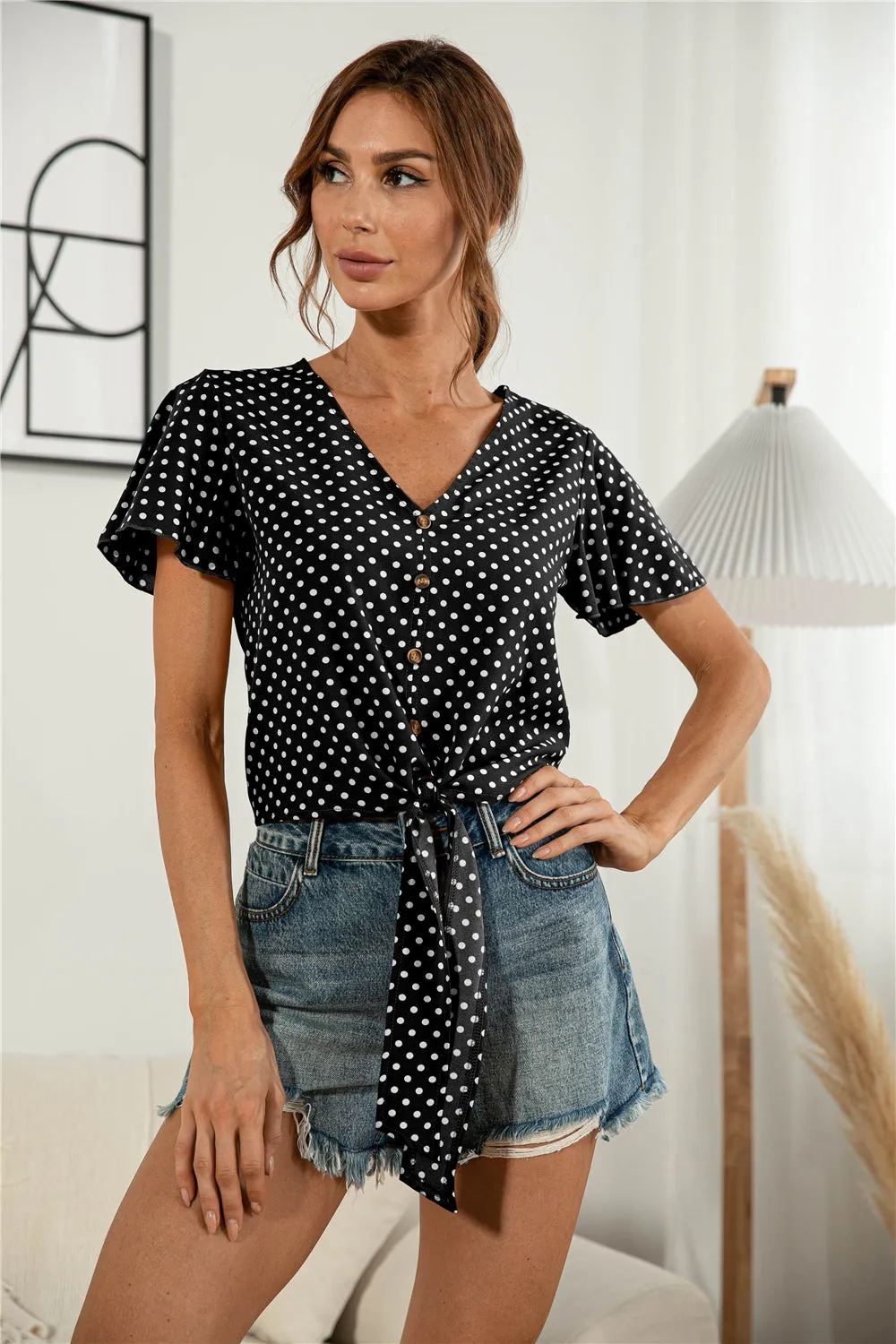 Front Tie Flutter Sleeve Blouse {4 Colors}