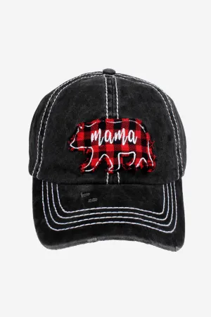 FWCAP2200 - Buffalo Plaid Patch Mama Bear Back Baseball Cap
