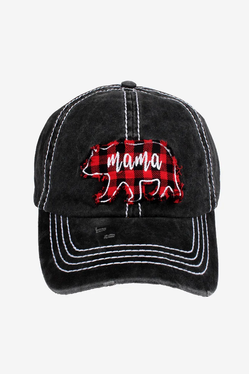 FWCAP2200 - Buffalo Plaid Patch Mama Bear Back Baseball Cap