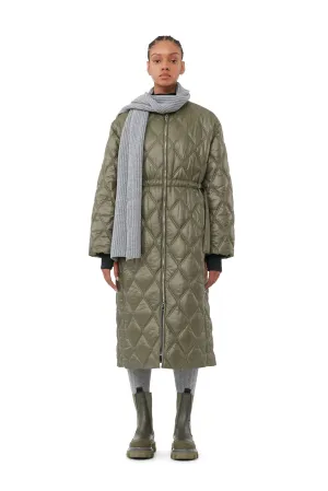 GANNI  Quilted Long Coat - Olive Green