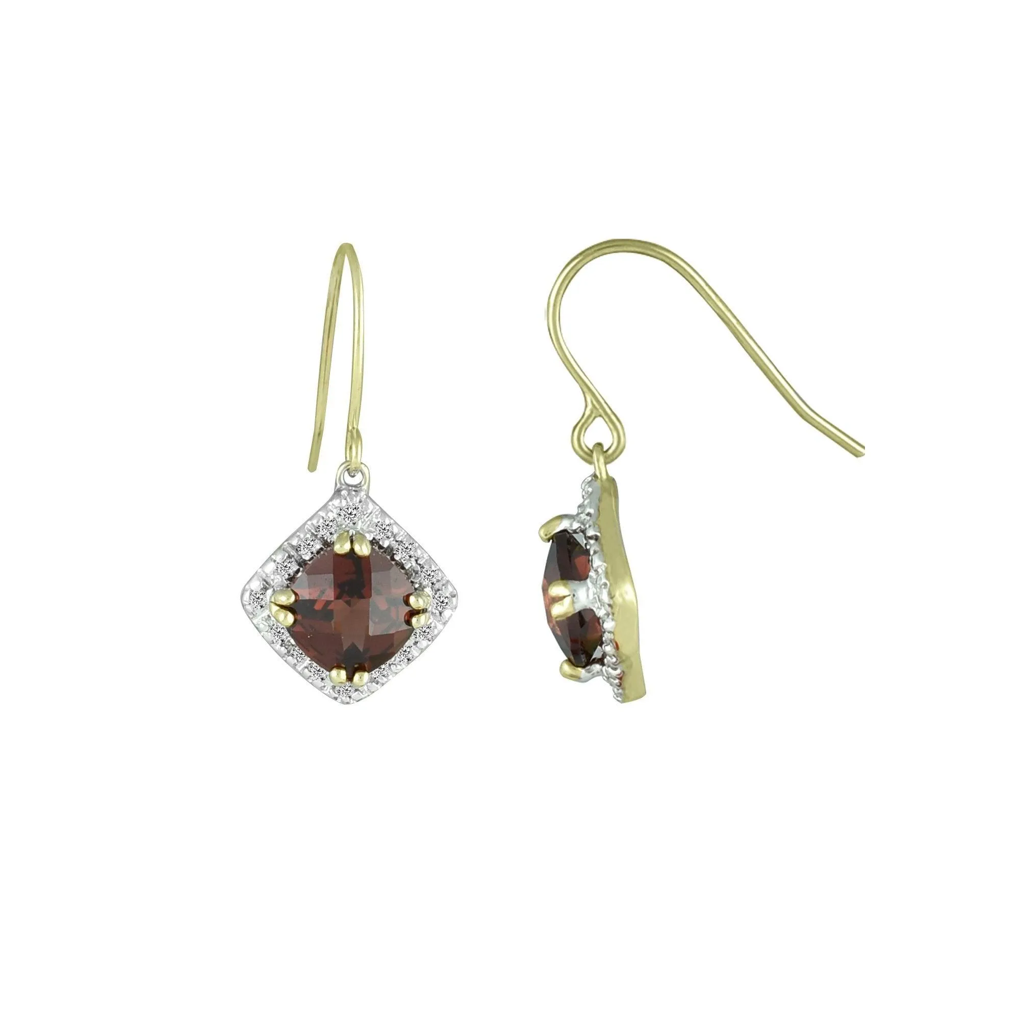 Garnet and Diamond Fashion Dangle Earrings in 10K Yellow Gold