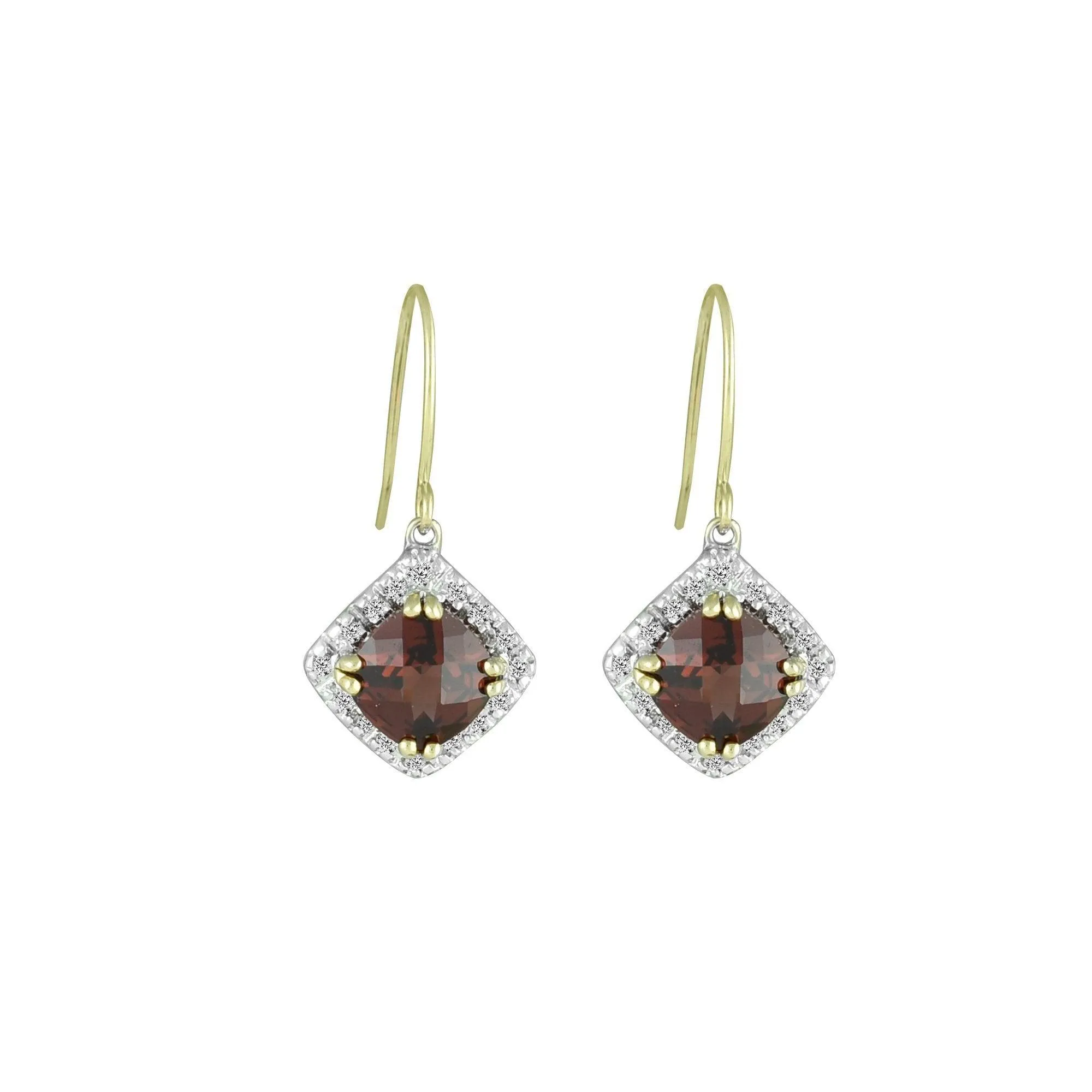 Garnet and Diamond Fashion Dangle Earrings in 10K Yellow Gold