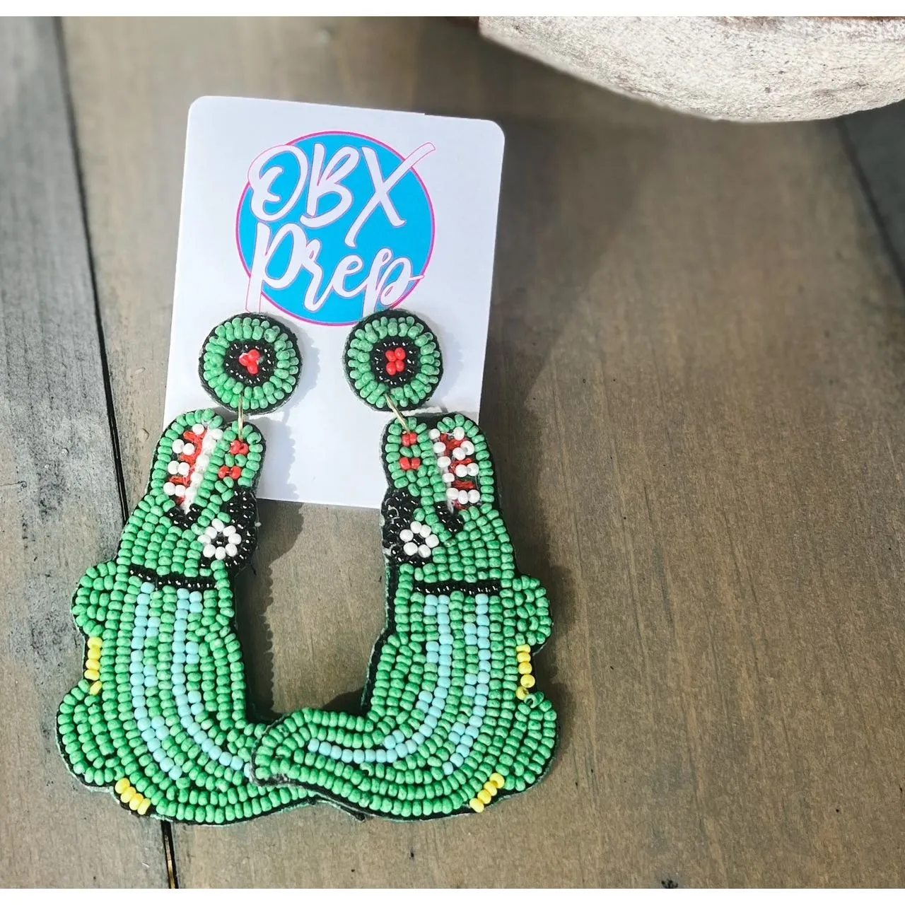 Gators Crocodile Seed Beaded Drop Earrings