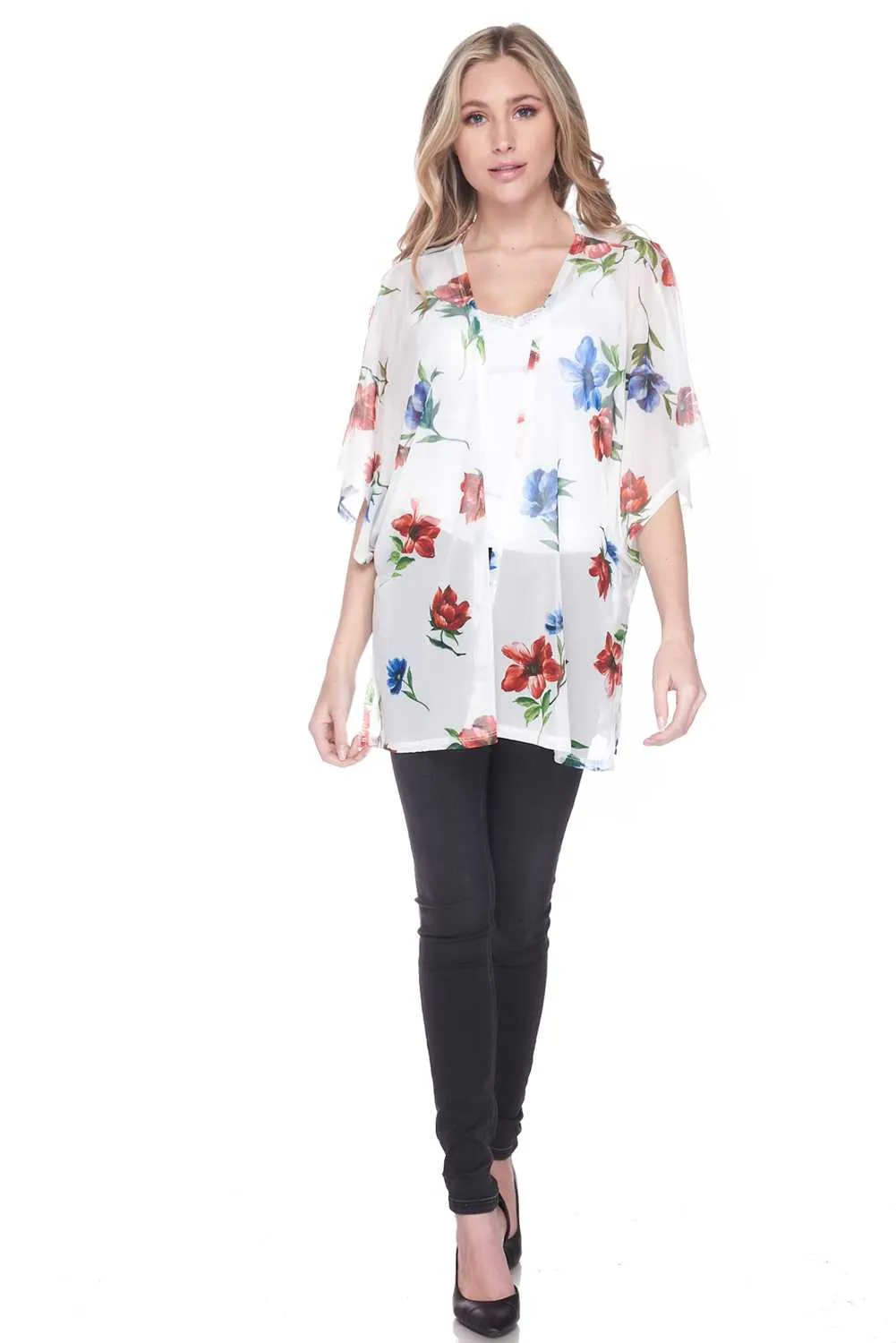 Gentile Windy Floral Light Open Front Cardigan
