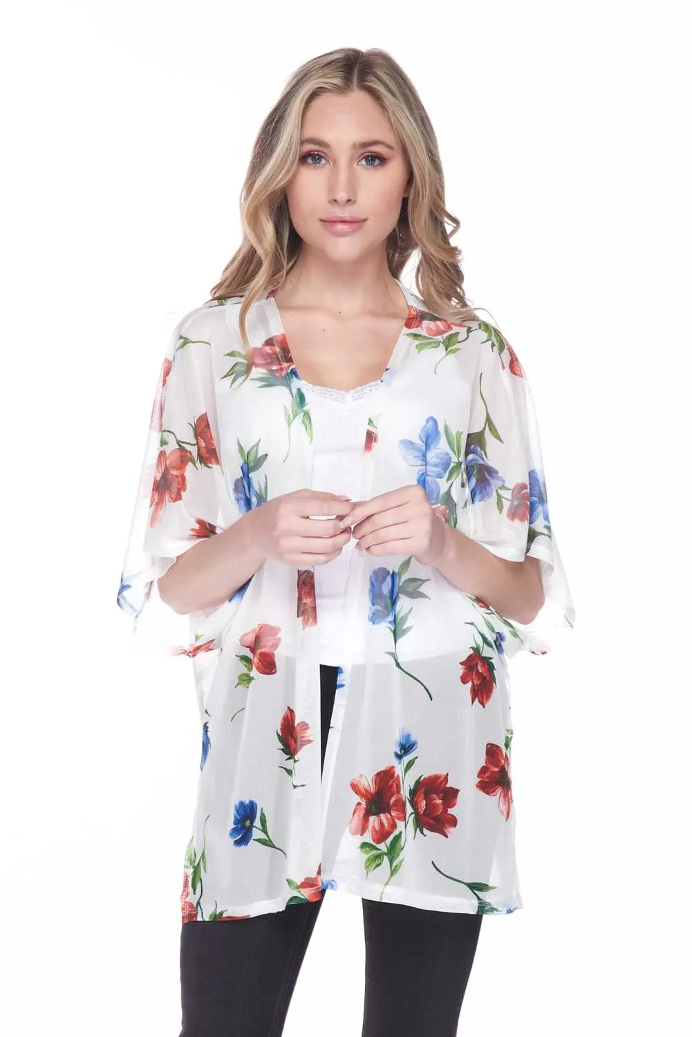 Gentile Windy Floral Light Open Front Cardigan