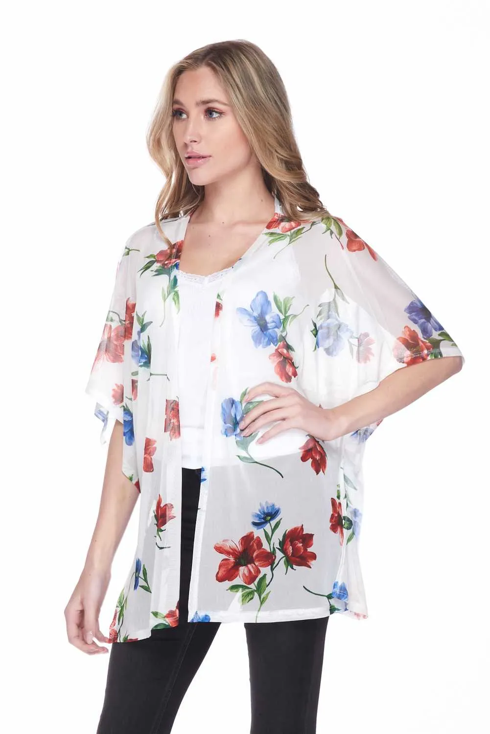Gentile Windy Floral Light Open Front Cardigan