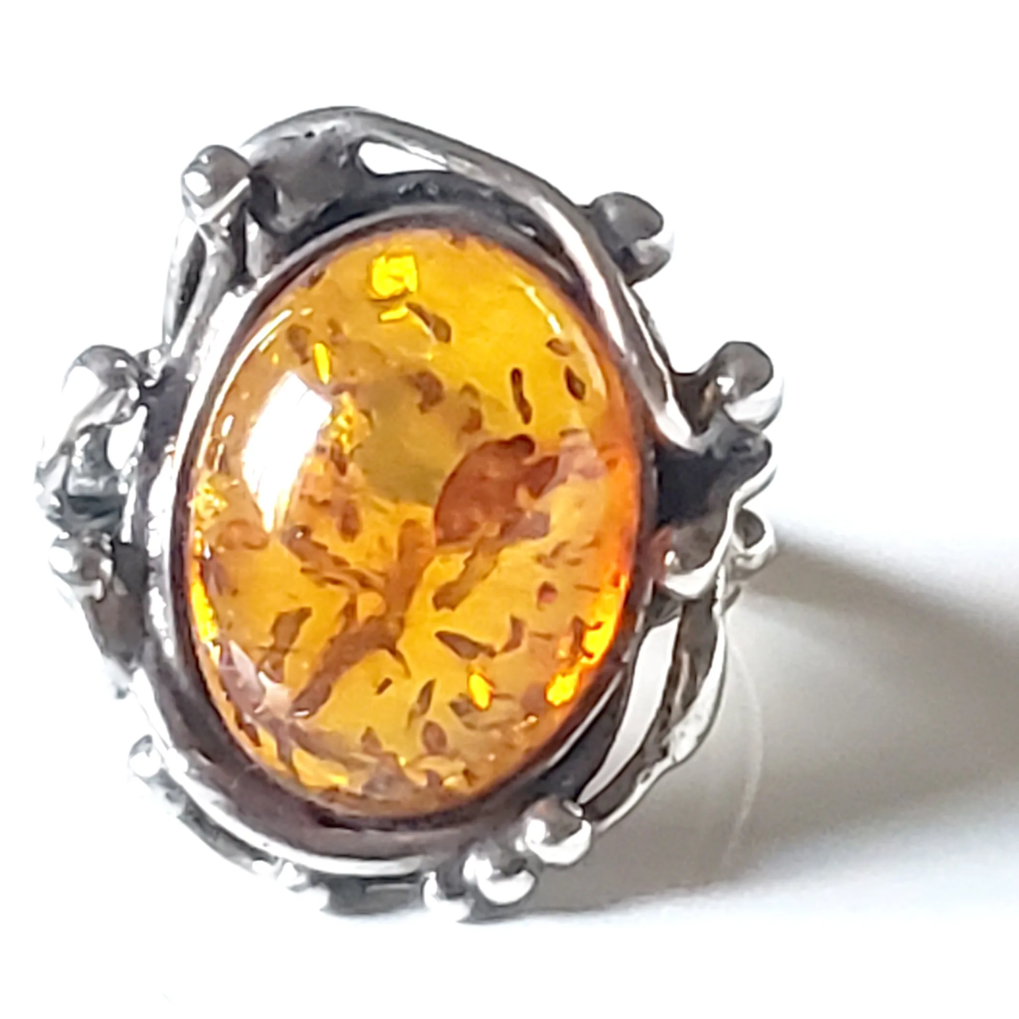 Genuine Baltic Amber Sterling Silver Vintage Style Ring  Size 8 ½
