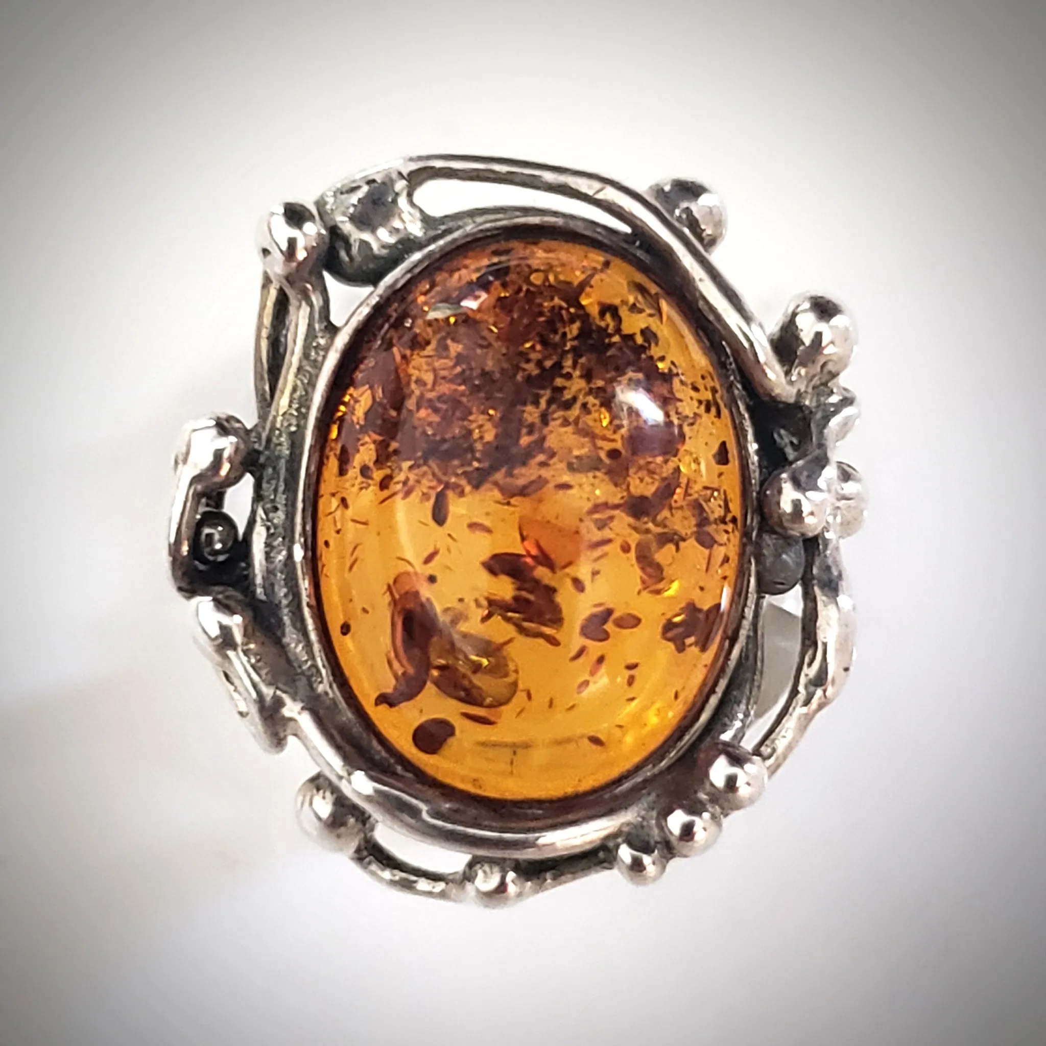 Genuine Baltic Amber Sterling Silver Vintage Style Ring  Size 8 ½
