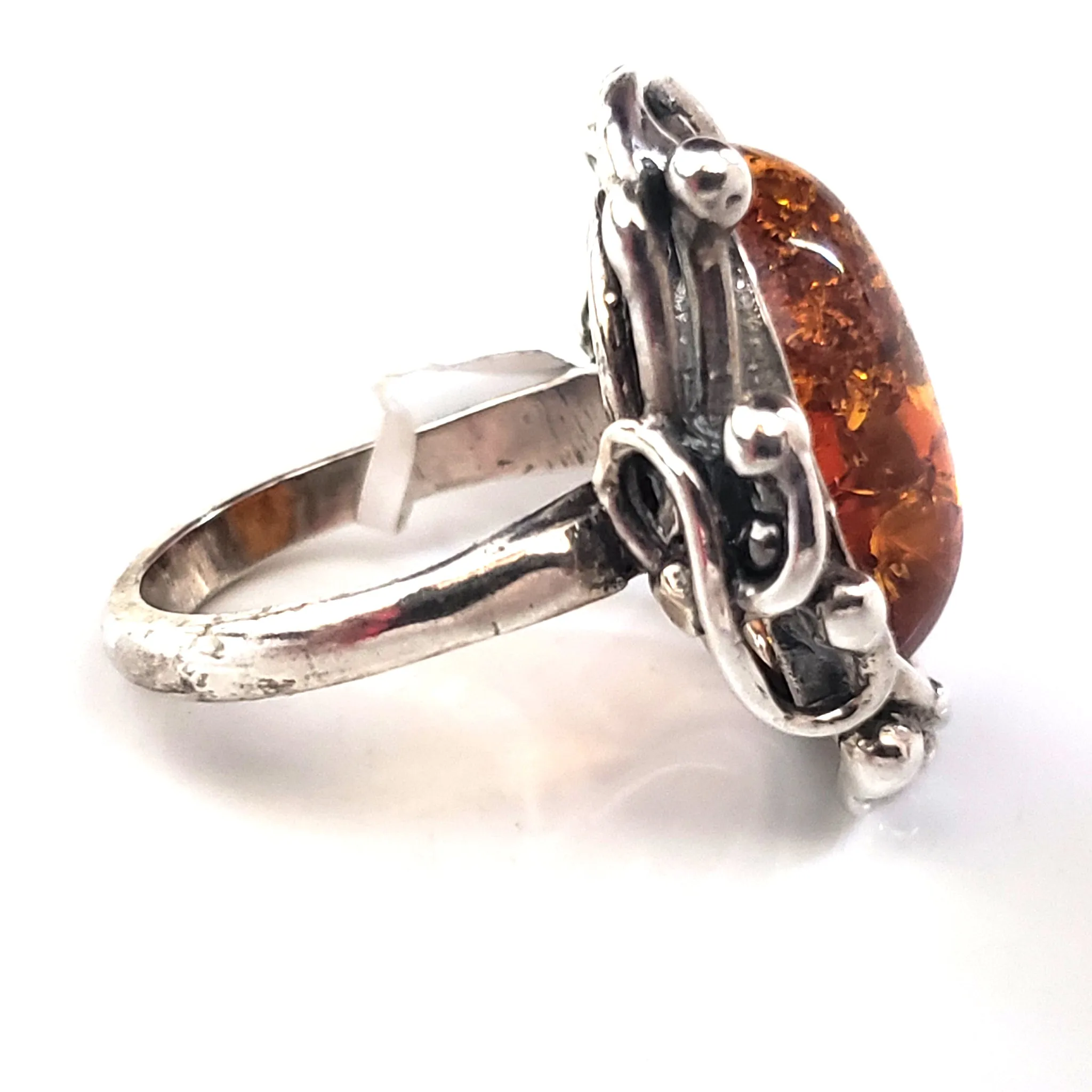 Genuine Baltic Amber Sterling Silver Vintage Style Ring  Size 8 ½