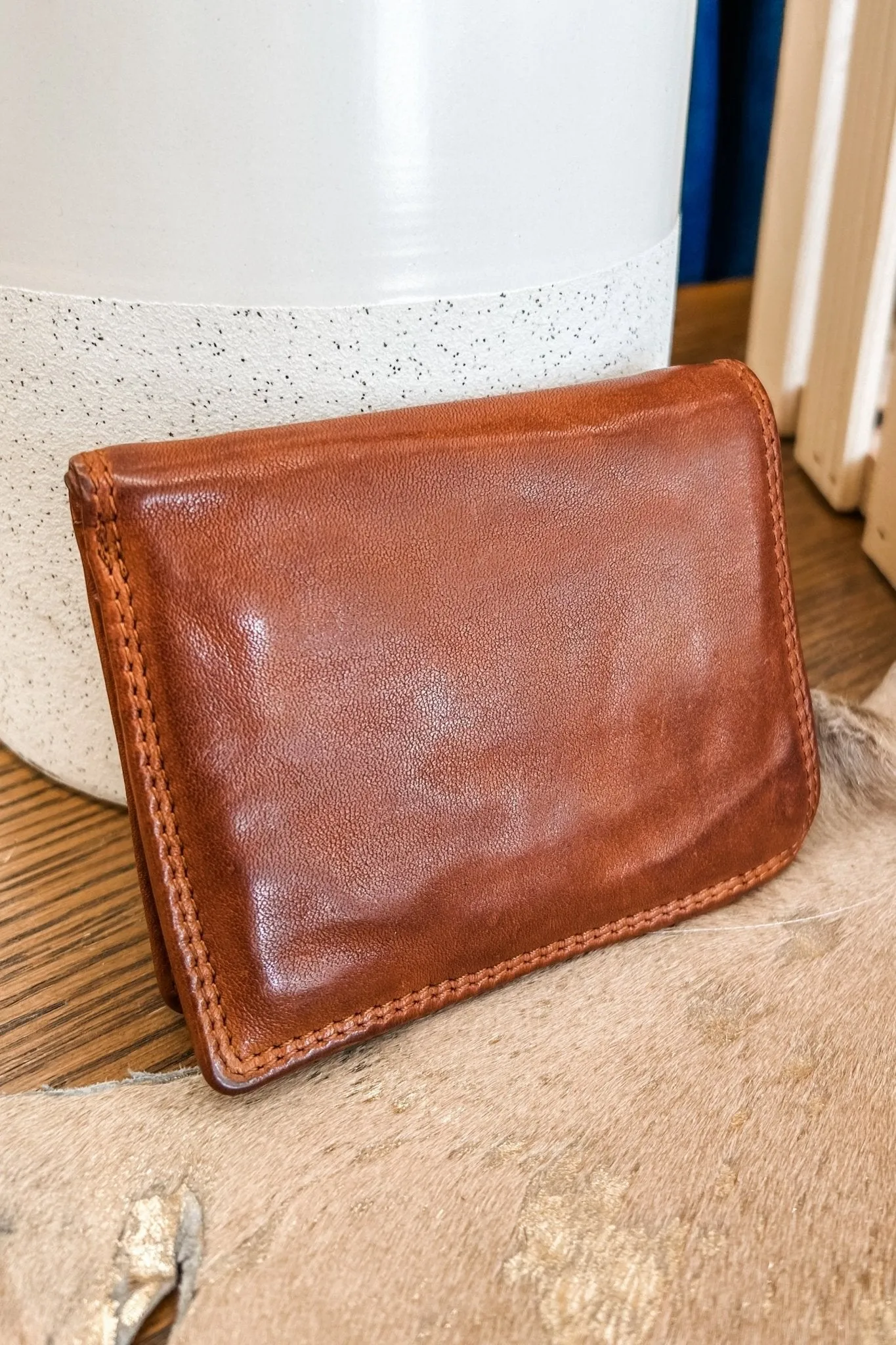 Genuine Tan Leather Folding Wallet