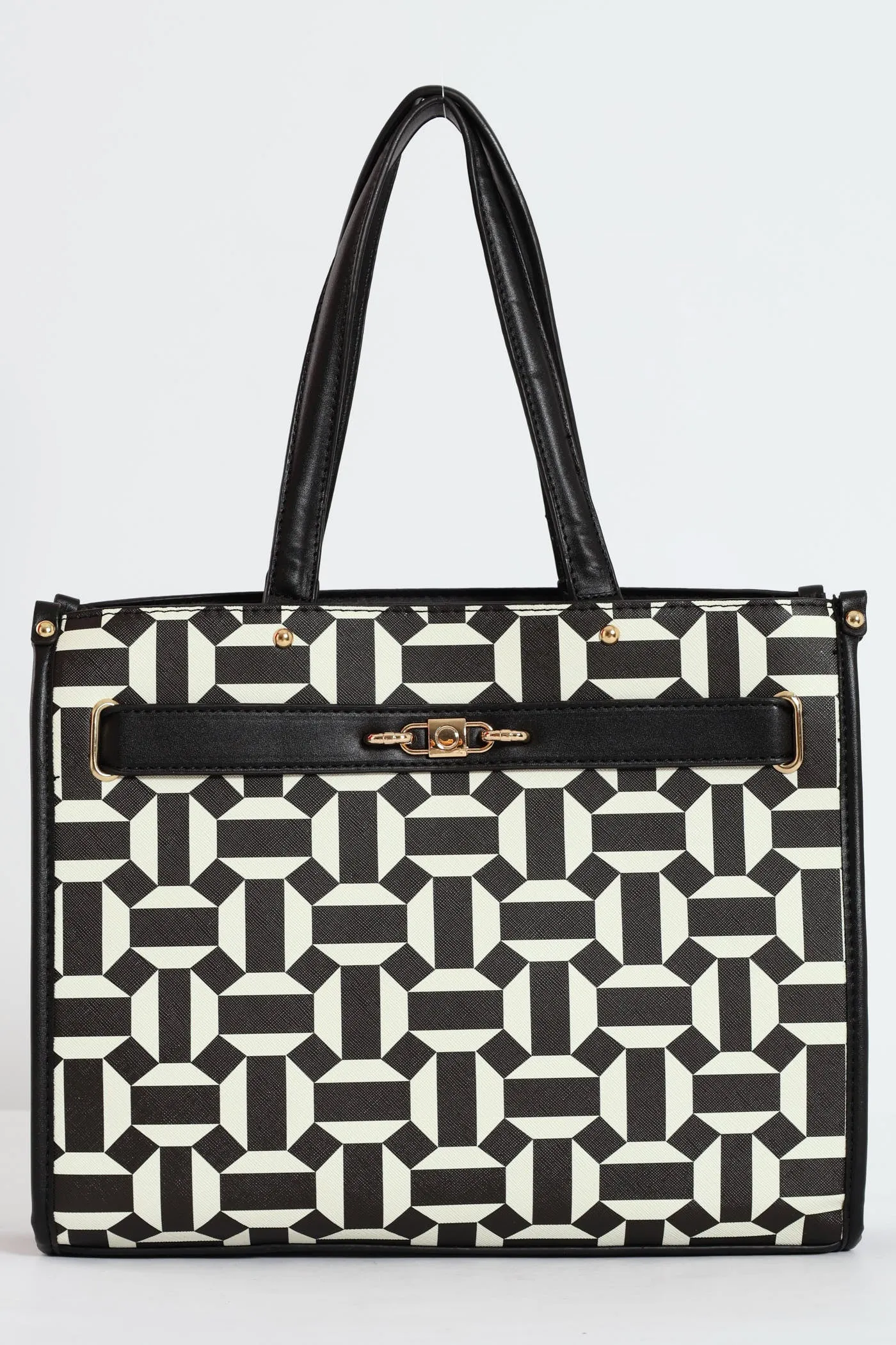 Geo Print Square Tote Bag - Black/White