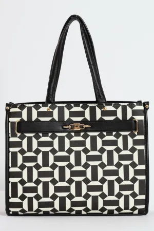 Geo Print Square Tote Bag - Black/White
