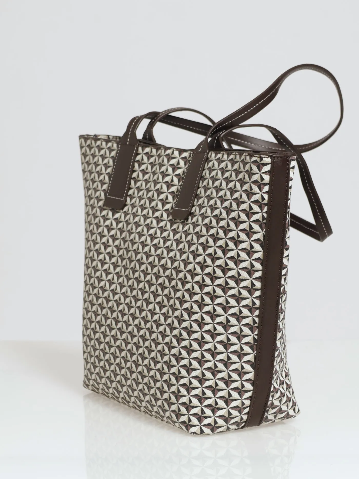 Geo Printed Shopper Bag - Brown